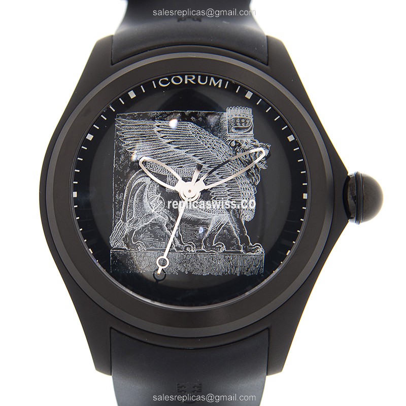 Corum Bubble Automatic - Black Dial - Steel Case - Rubber Black Strap