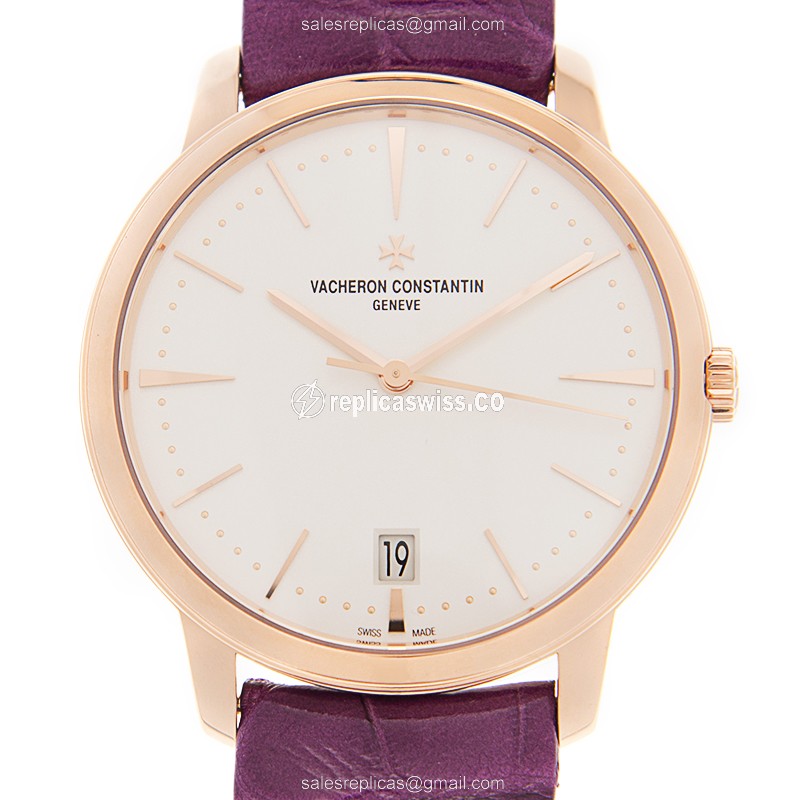 Vacheron Constantin 4100U/001R-B180 PATRIMONY - 18kt Rose Gold Case - White Dial - Alligator Purple Strap - Automatic Movement