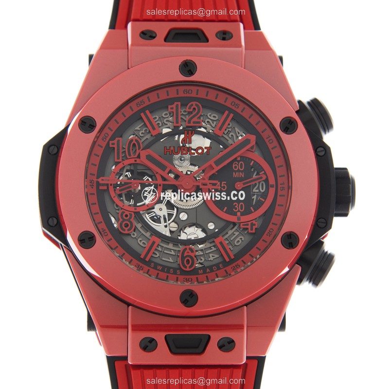 Hublot Big Bang Replica - Automatic - Ceramic - Red Dial - Rubber Strap - Clasp