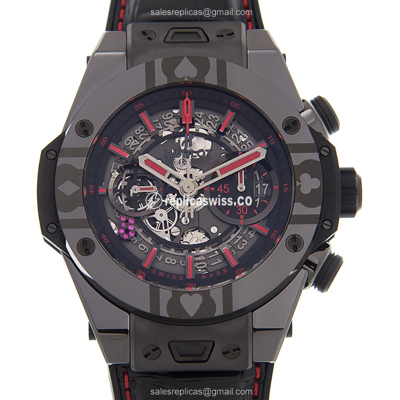 Hublot BIG BANG Replica - Automatic - Black Dial - Ceramics Case - Black Alligator Strap