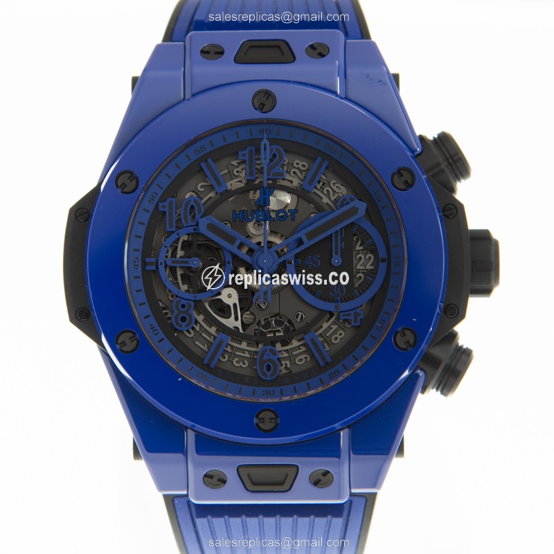 Hublot Big Bang Replica - Automatic - Ceramic Case - Gray Dial - Blue Rubber Strap