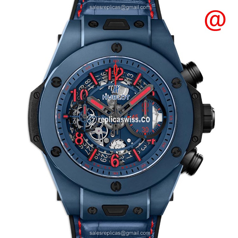 Hublot Big Bang Replica - Automatic Ceramic - Transparent Dial - Blue Alligator Strap
