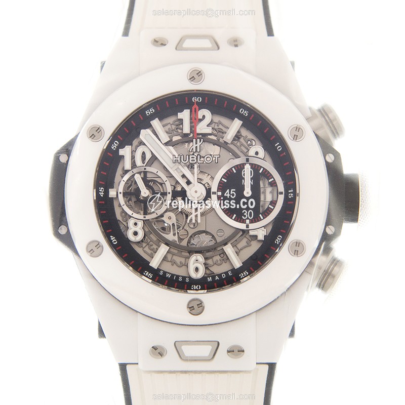 Hublot BIG BANG Replica - Automatic - Ceramic Case - Silver Dial - White Rubber Strap