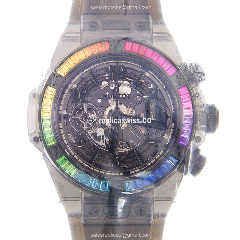 Hublot BIG BANG Replica - Automatic - Sapphire Crystal - Black Dial - Rubber Strap - Buckle Clasp