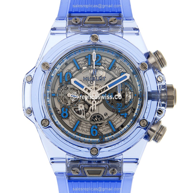 Hublot BIG BANG Replica - Automatic - Sapphire Crystal - Silver Dial - Blue Rubber Strap - Luxury Replica BIG BANG Watch