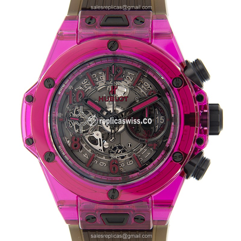 Hublot BIG BANG Replica - Automatic - Crystal Case - Black Dial - Rubber Strap