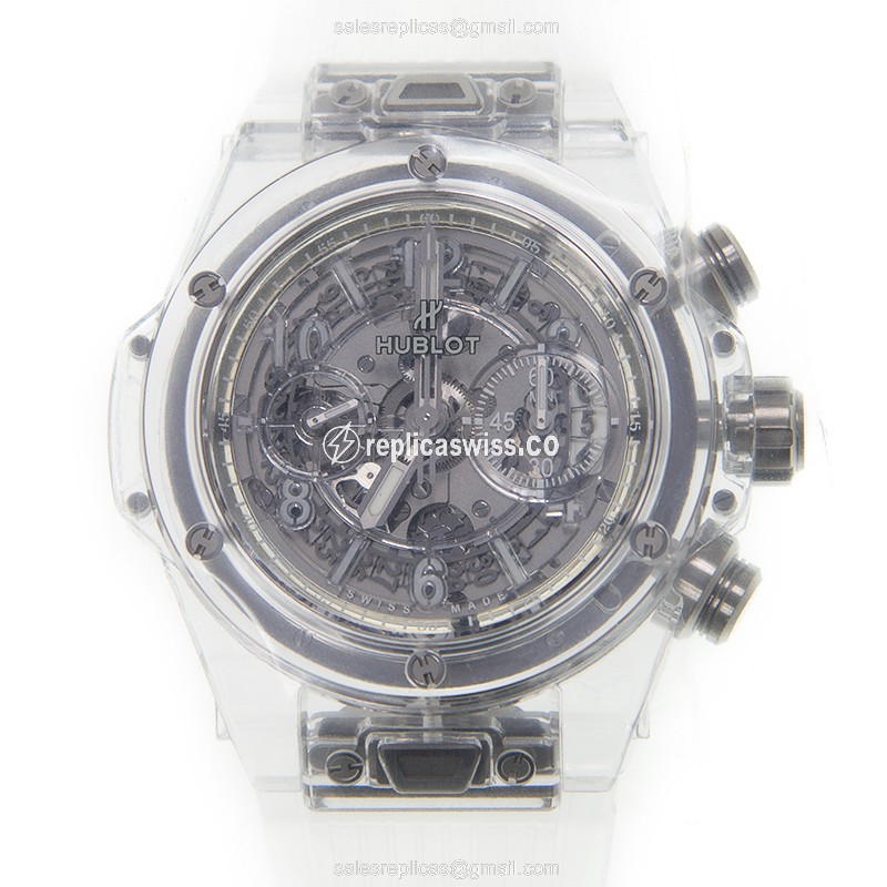 Hublot Big Bang Replica - Automatic Sapphire - Silver Dial - Rubber Strap - Buckle Clasp