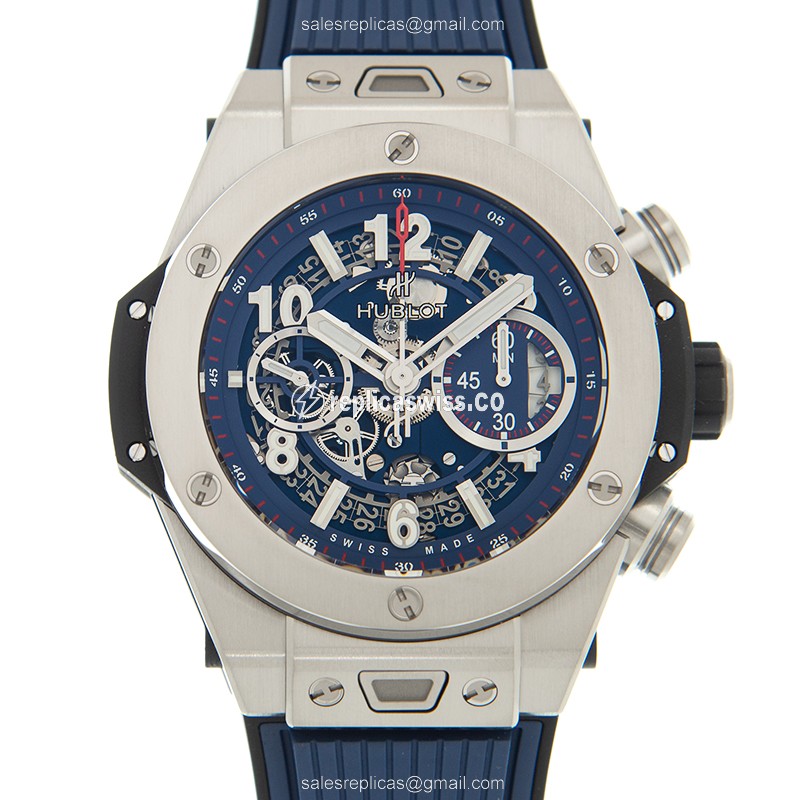 Hublot BIG BANG Automatic - Titanium Case - Blue Dial - Rubber Blue Strap
