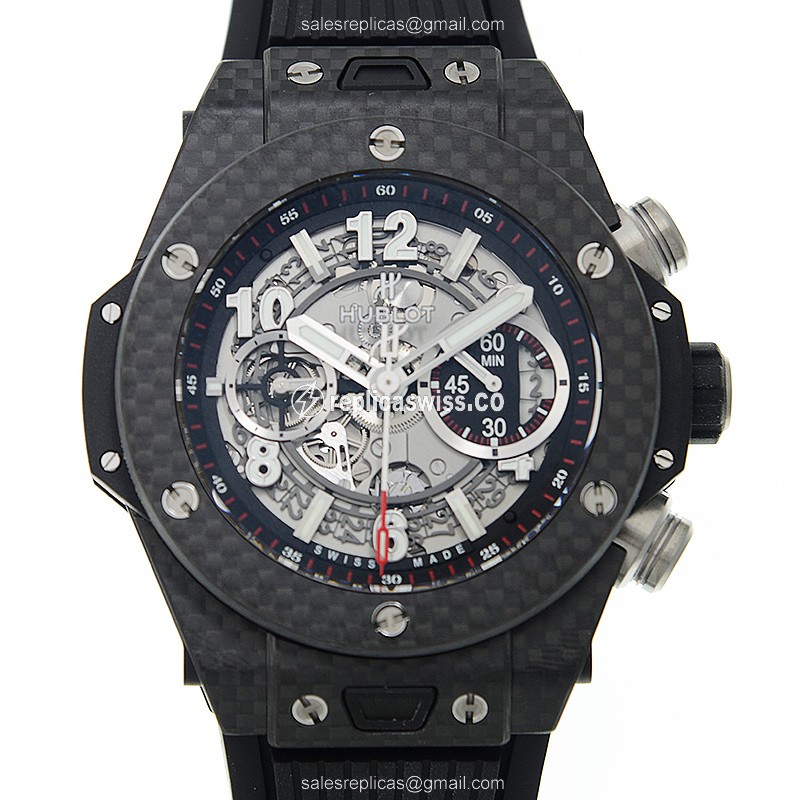 Hublot BIG BANG Carbon Fiber - Automatic - Black Dial - Rubber Strap - Buckle Clasp - Luxury Replica BIG BANG Watch