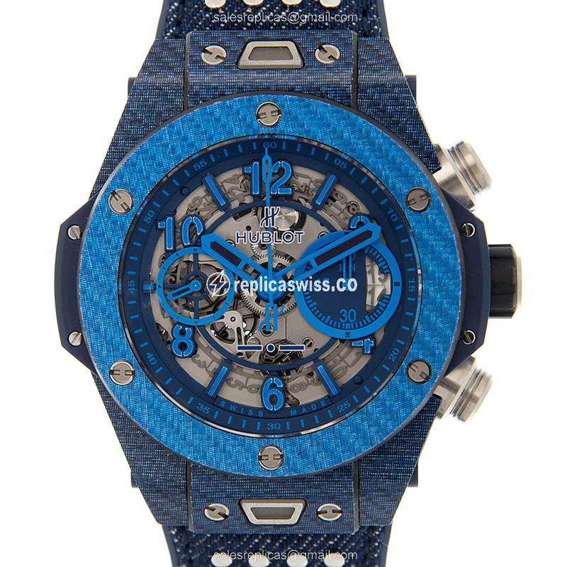 Hublot BIG BANG Replica - Automatic - Carbon Fiber - Blue Dial - Sapphire Crystal - Blue Strap