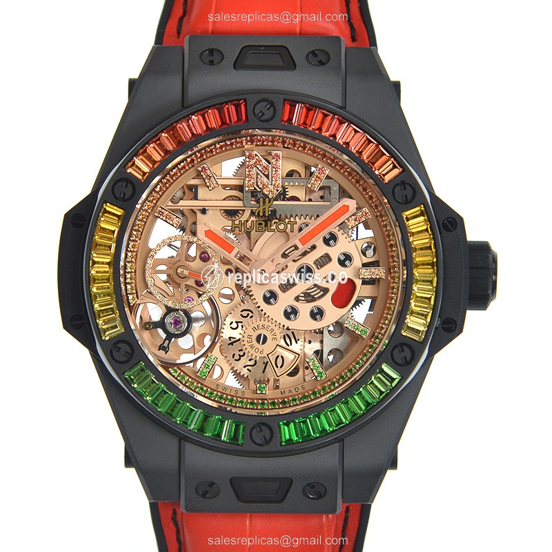 Hublot BIG BANG Replica - Manual - Ceramic - Skull Dial - Rubber Strap - Clasp