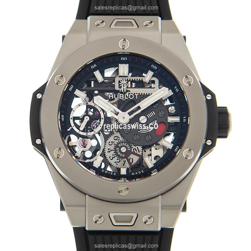 Hublot BIG BANG Replica - Manual Wind - Titanium Case - Skull Dial - Black Rubber Strap