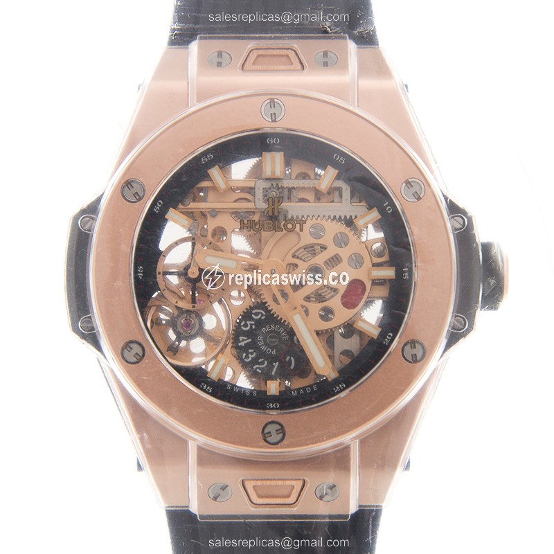 Hublot BIG BANG Replica - Manual - 18kt Rose Gold - Black Dial - Rubber Strap