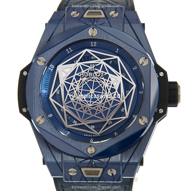 Hublot Big Bang Replica - Automatic - Blue Ceramic - Steel Case - Blue Leather Strap - Luxury Replica BIG BANG Watch