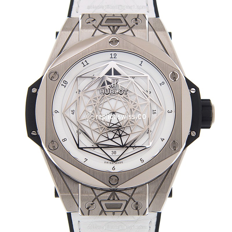 Hublot BIG BANG Replica - Automatic - Titanium Case - White Dial - Leather Strap