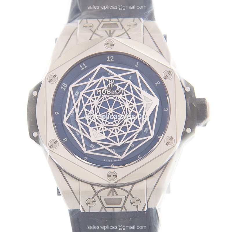 Hublot BIG BANG Replica - Automatic - Titanium Case - Blue Dial - Blue Cowhide Strap