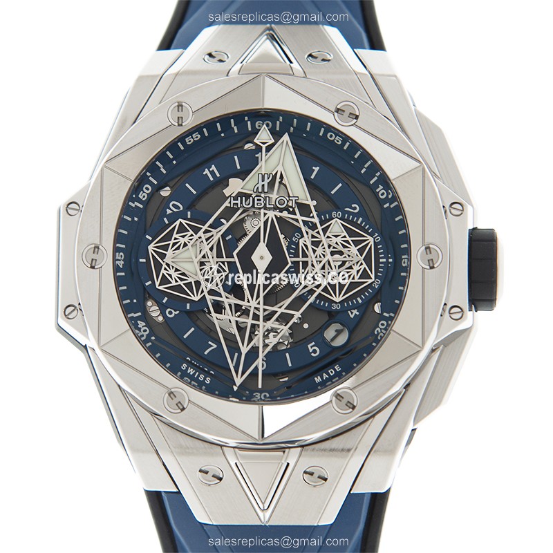 Hublot BIG BANG Replica - Automatic - Titanium Case - Blue Dial - Blue Rubber Strap - Luxury Replica BIG BANG Watch