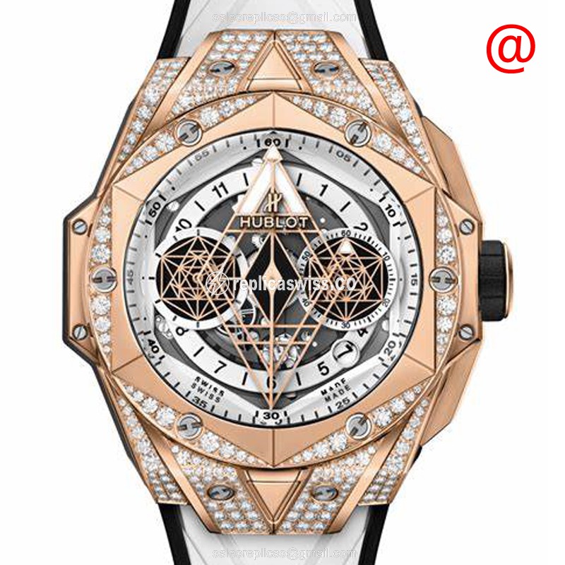 Hublot BIG BANG Replica - Auto - 18kt Rose Gold - Diamond Bezel - Silver Dial