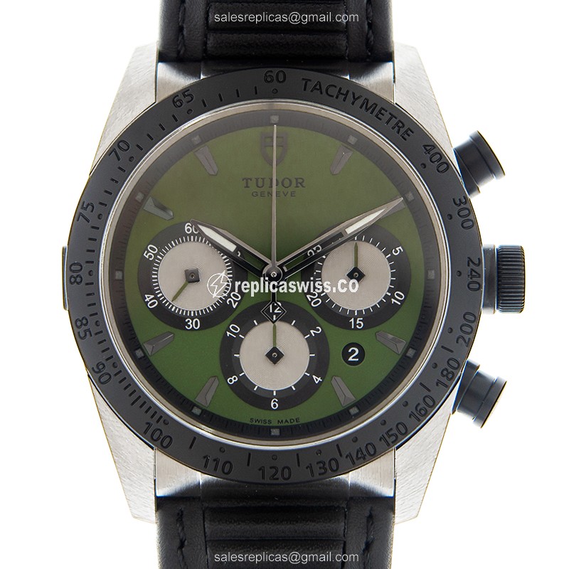 FastRider Chrono Replica - Tudor - Automatic - Steel Case - Green Dial - Black Leather Strap