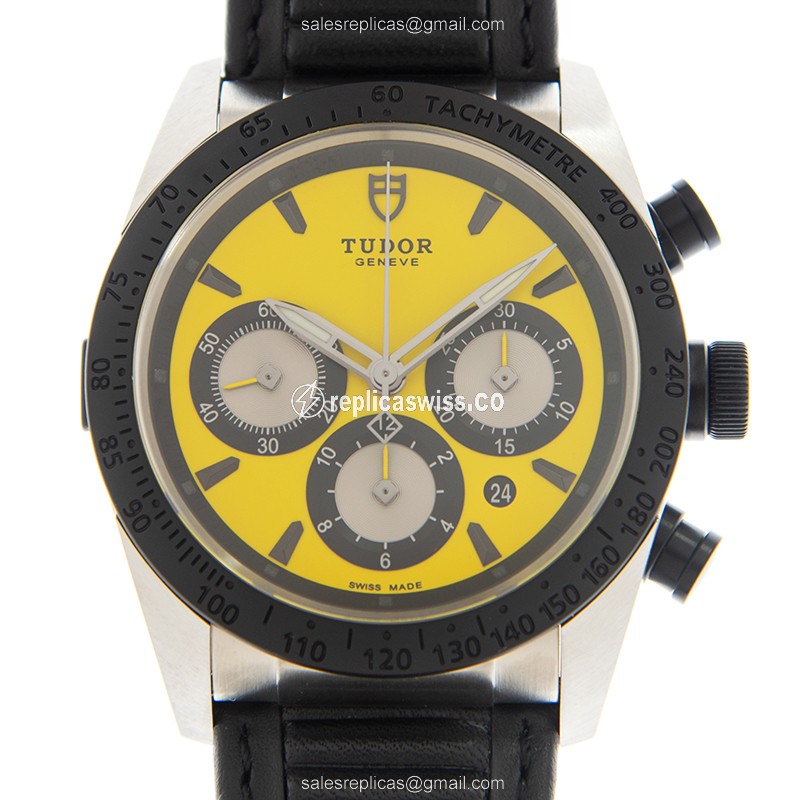 Tudor FastRider Chrono Replica - Automatic - Steel Case - Yellow Dial - Black Leather Strap - Luxury Replica FASTRIDER CHRONO Watch
