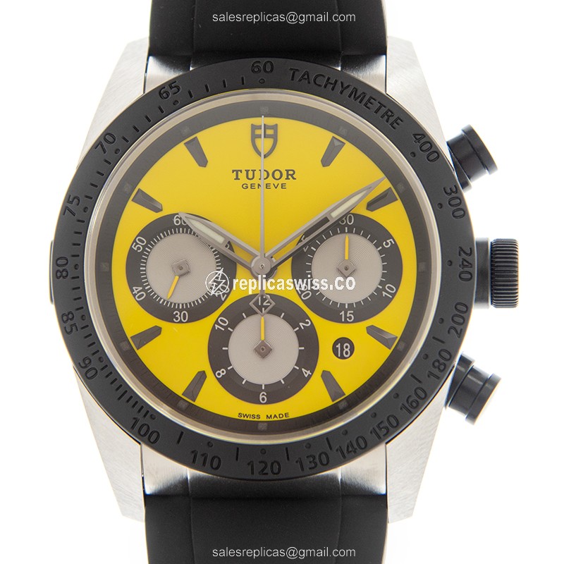 Tudor Fastrider Chrono Replica, Auto, Steel, Yellow, Rubber