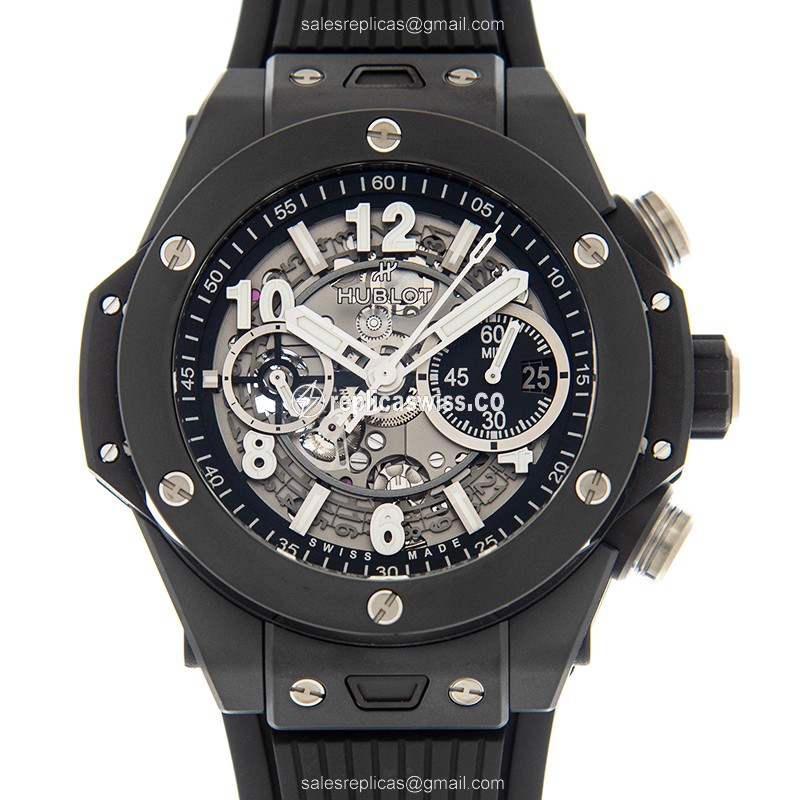 Hublot Big Bang Replica - Automatic Ceramic - Silver Dial - Black Rubber Strap - Luxury Replica BIG BANG Watch