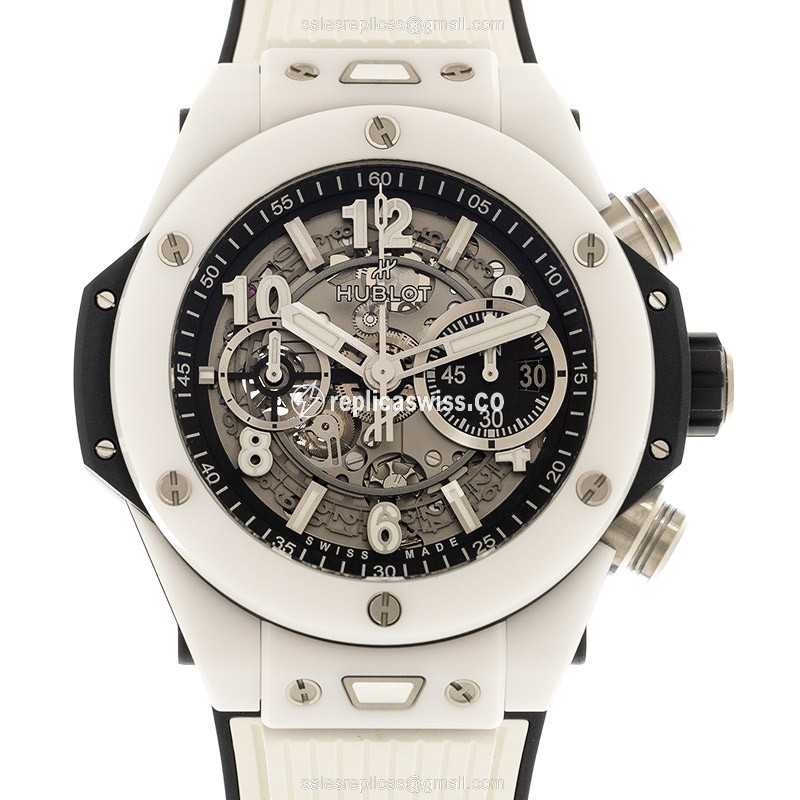Hublot Big Bang Replica - Automatic - Ceramic - Transparent - White Rubber - Clasp - Luxury Replica BIG BANG Watch