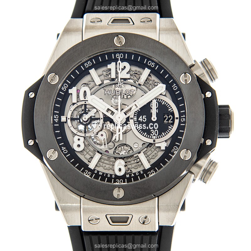 Hublot BIG BANG Replica - Automatic - Titanium Case - Transparent - Black Rubber Strap