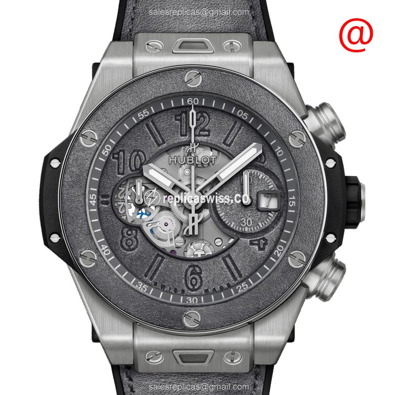 Hublot Big Bang Replica - Automatic - Titanium Case - Gray Dial - Black Leather Strap - Luxury Replica BIG BANG Watch