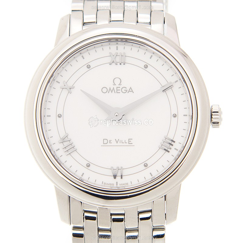Omega DE VILLE Replica - Quartz | Stainless Steel | White Dial | Clasp & White Strap