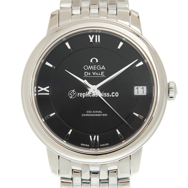 Omega DE VILLE Replica - Automatic, Black Dial on Silver Steel Strap