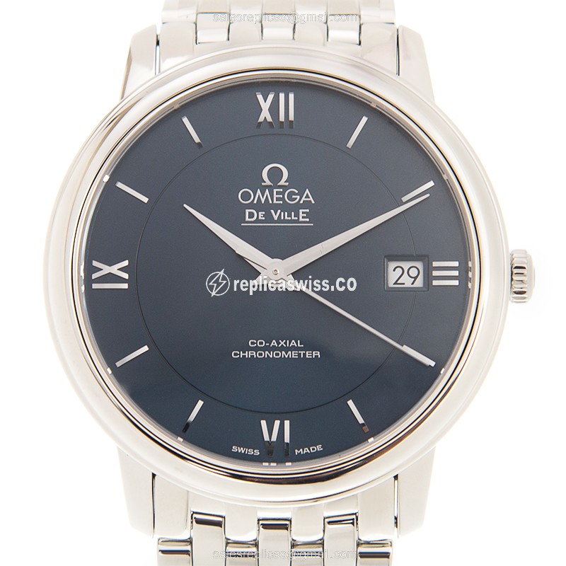 Omega De Ville Replica - Automatic - Steel Case - Blue Dial - Silver Steel Band