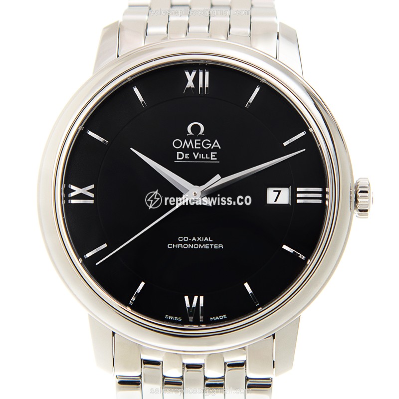 Omega DE VILLE Replica - Automatic - Black Dial - Steel Case - Silver Strap