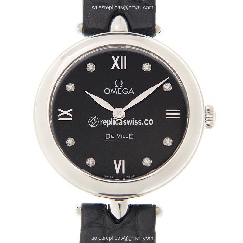 Omega DE VILLE Quartz - Black Dial - Leather Strap - Buckle Clasp - 40mm Steel Case
