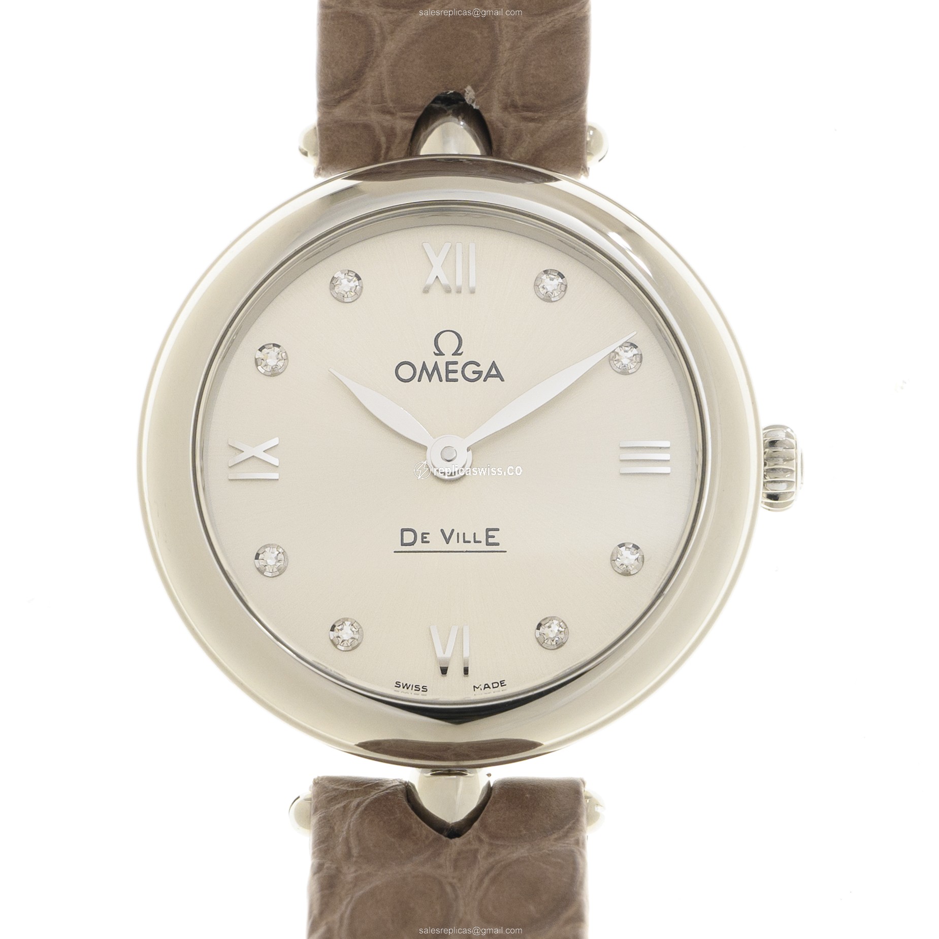 Omega De Ville Replica - Quartz - Silver Dial on Leather Strap
