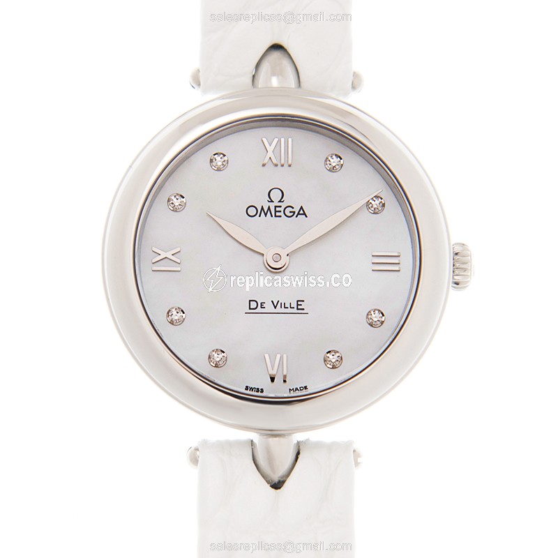 Omega 424.13.27.60.55.001 DE VILLE Quartz Steel - White Dial, Leather Strap, Buckle Clasp