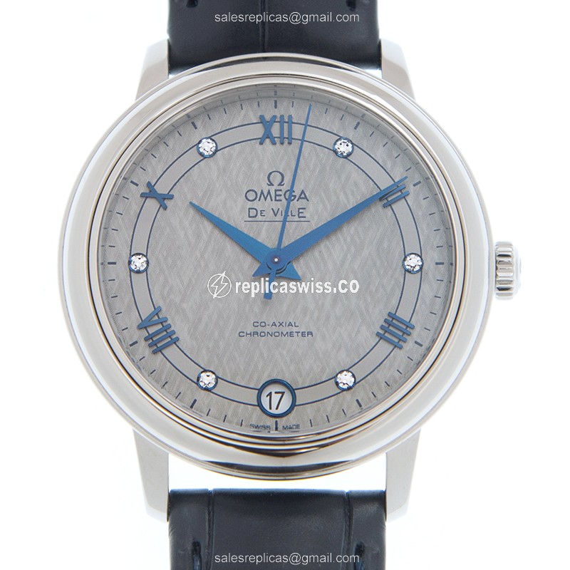 Omega De Ville Replica - Auto - Steel - Gray - Blue Leather