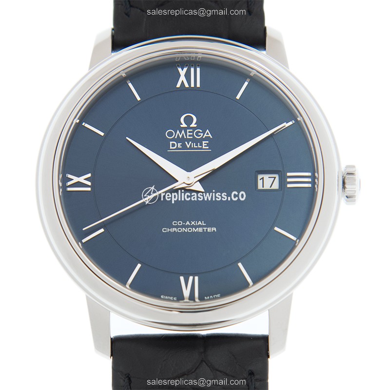 Omega De Ville Replica Watch - Steel - Blue Dial - Alligator