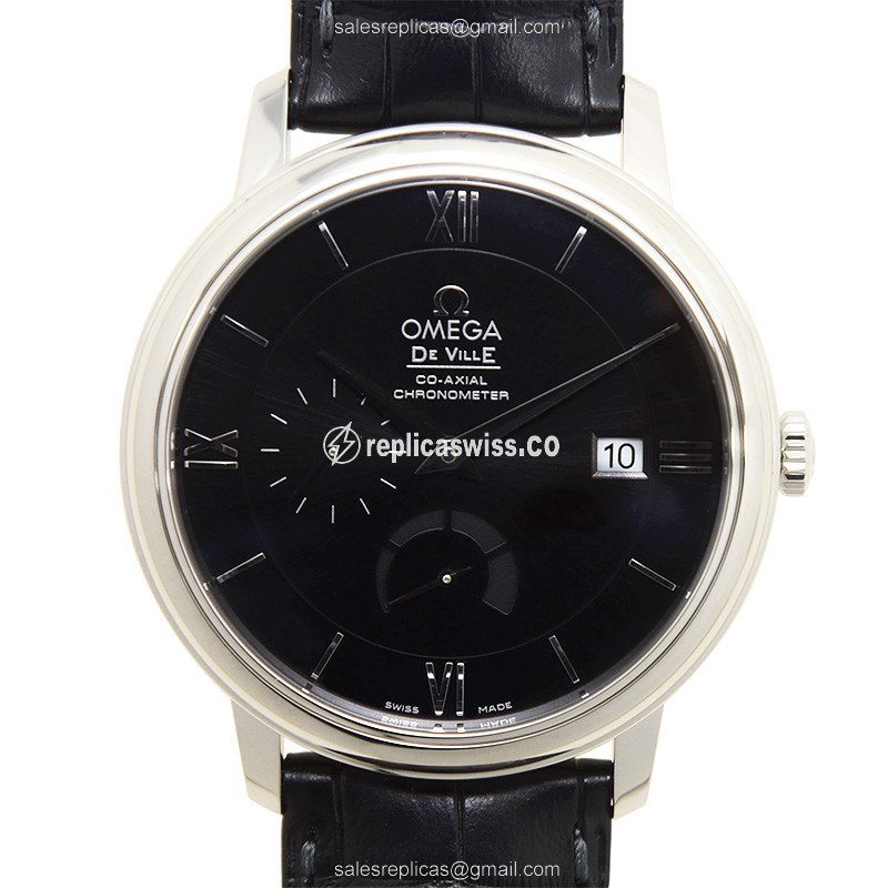 Omega DE VILLE Replica - Automatic - Stainless Steel - Black Dial - Leather Strap - Buckle Clasp