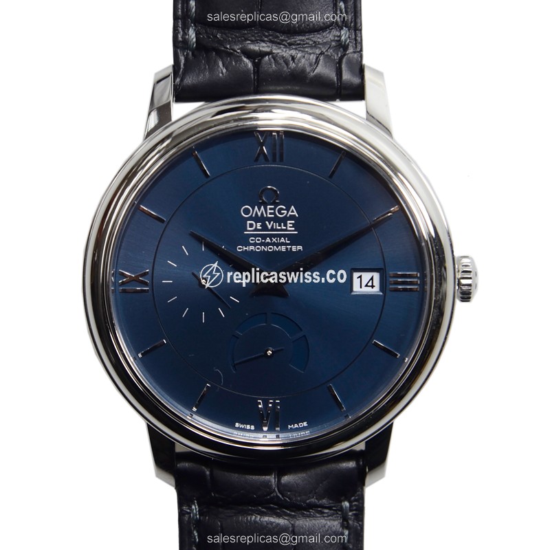 Omega DE VILLE Replica - Automatic - Steel Case - Blue Dial - Black Alligator Strap