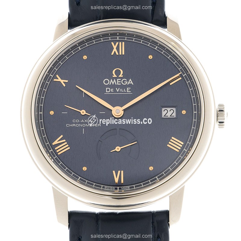 Omega 424.13.40.21.03.003 DE VILLE Replica | Automatic | Steel Case, Blue Dial on Leather Strap