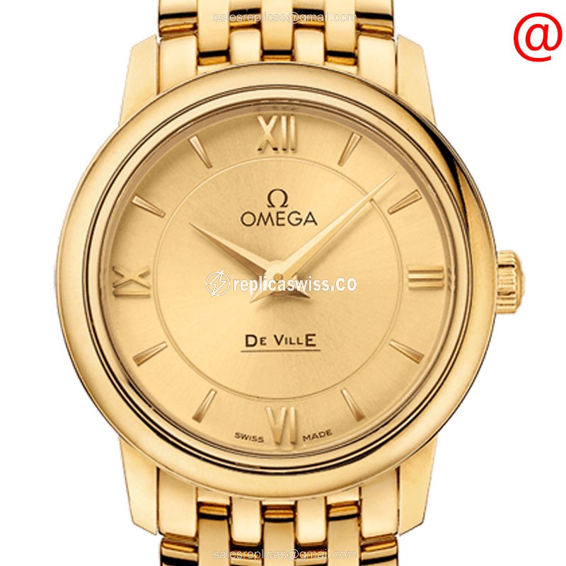 Omega DE VILLE Quartz Replica - 18kt Yellow Gold - Yellow Dial - Gold Clasp