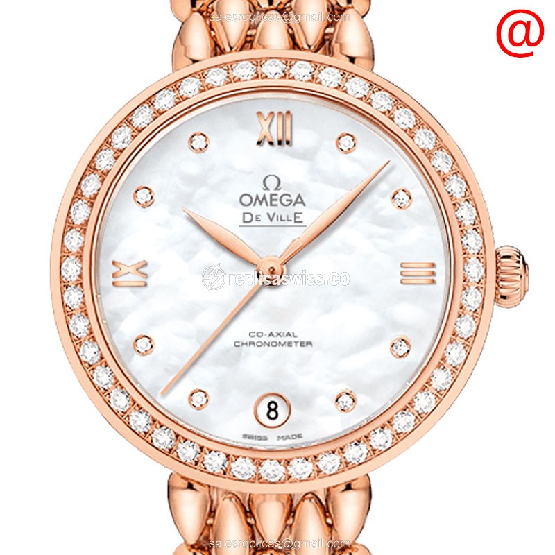 Omega DE VILLE Replica - Automatic - 18kt Rose Gold Case - White Dial & Diamonds