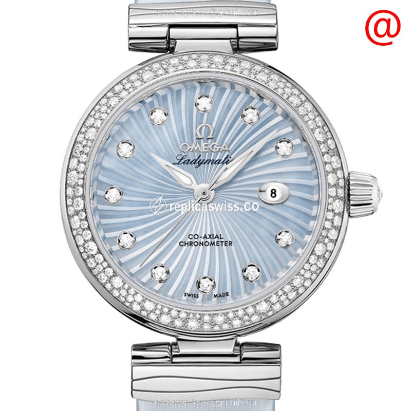 Omega DE VILLE Replica - Automatic - Stainless Steel & Blue Dial - Diamond - Leather Strap - Luxury Replica DE VILLE Watch