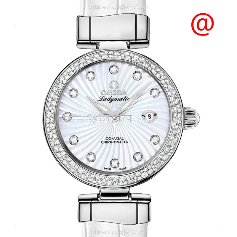 Omega DE VILLE Replica - Automatic - White Dial - Diamond Accents - Leather strap - White Clasp - Luxury Replica DE VILLE Watch