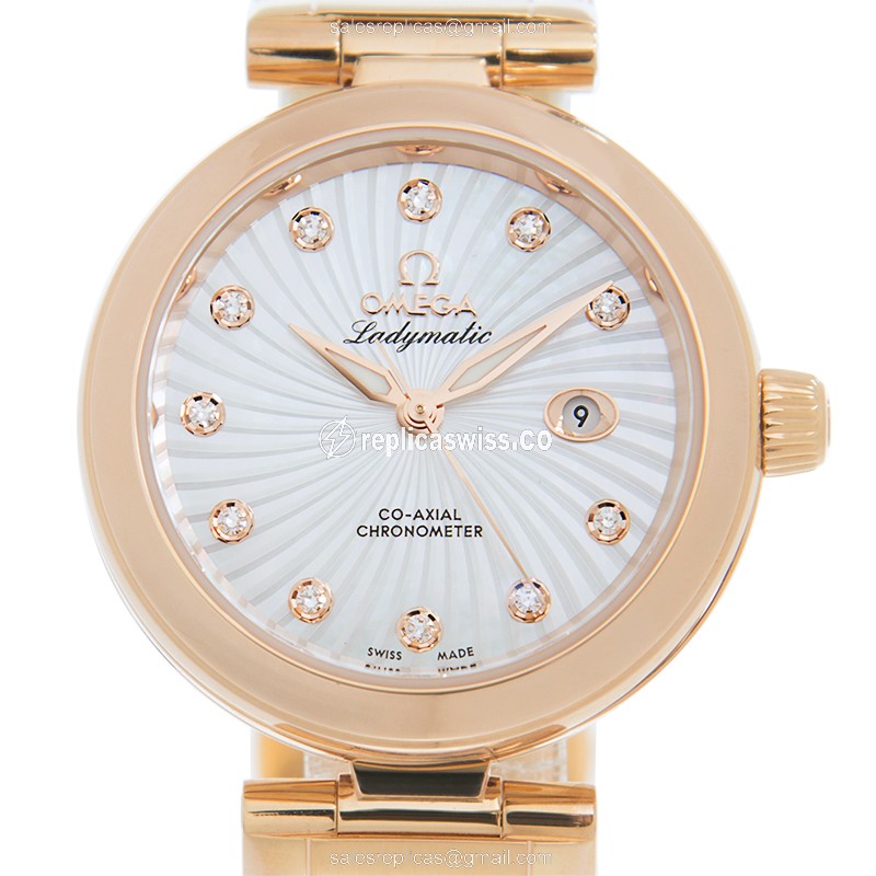 Omega DE VILLE Replica - Automatic - 18kt Rose Gold - White Dial - Gold Clasp