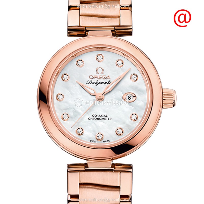 Omega De Ville Replica - 18kt Rose Gold - Automatic - White Dial, Gold Clasp & Gold Strap