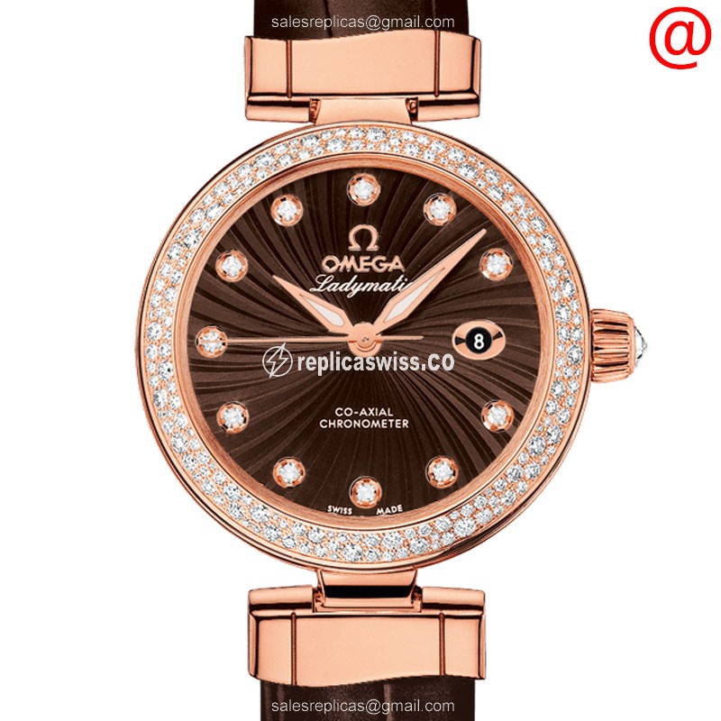 Omega Replica DE VILLE 18kt Rose Gold - Diamonds - Automatic - Brown Dial & Leather Strap - Luxury Replica DE VILLE Watch