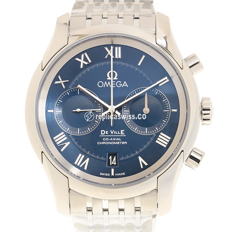 Omega DE VILLE Replica - Automatic - Steel Case - Blue Dial - Silver Strap - Luxury Replica DE VILLE Watch
