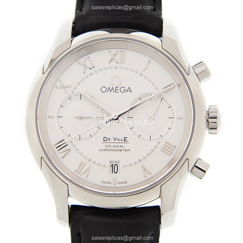 Omega DE VILLE Replica - Automatic - Stainless Steel - Silver Dial - Black Leather Strap
